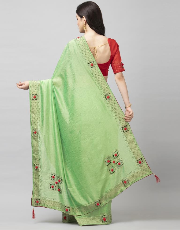 Pista Green Coloured Poly Silk Embellished Partywear saree | Sudathi