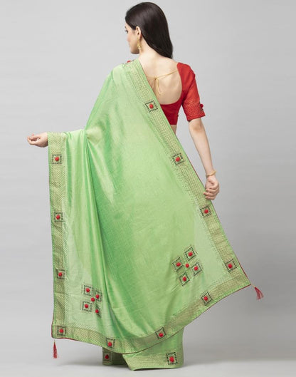 Pista Green Coloured Poly Silk Embellished Partywear saree | Sudathi