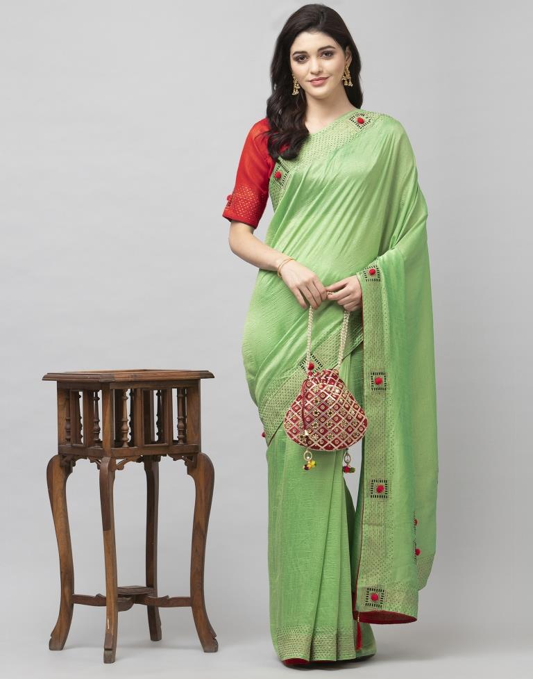 Pista Green Coloured Poly Silk Embellished Partywear saree | Sudathi