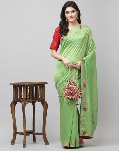 Pista Green Coloured Poly Silk Embellished Partywear saree | Sudathi