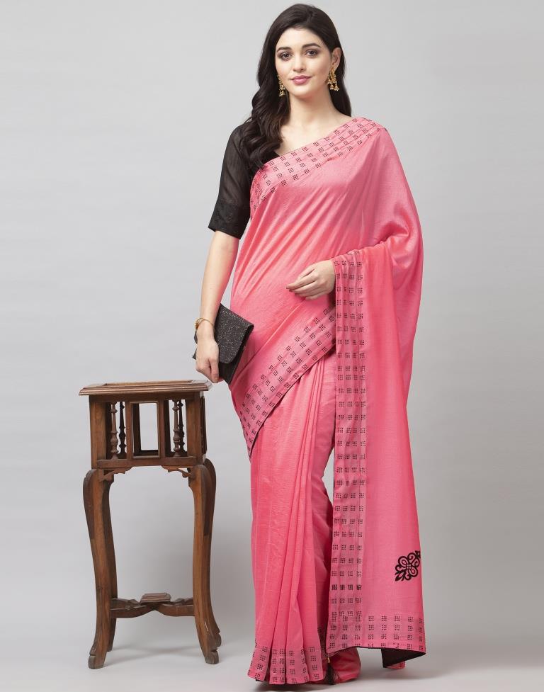 Peach Coloured Poly Silk Embellished Partywear saree | Sudathi