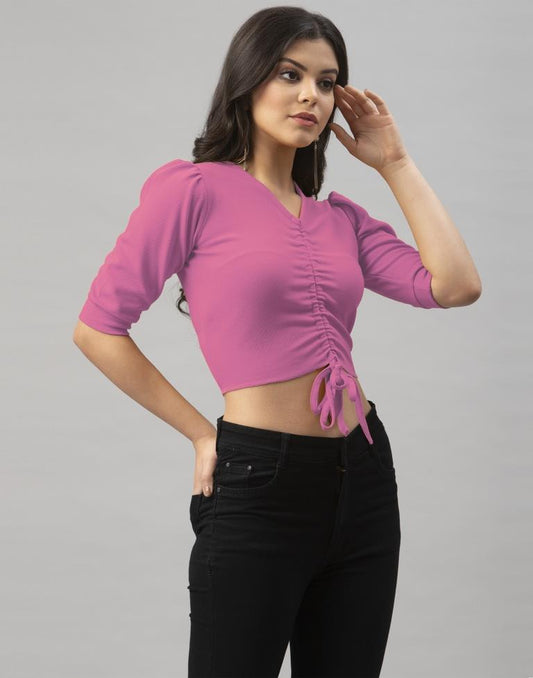 Dashing Pink Coloured Knitted Lycra Tops | Sudathi