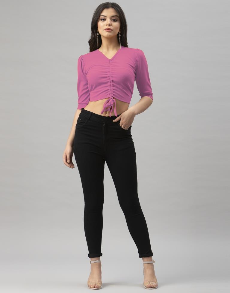 Dashing Pink Coloured Knitted Lycra Tops | Sudathi