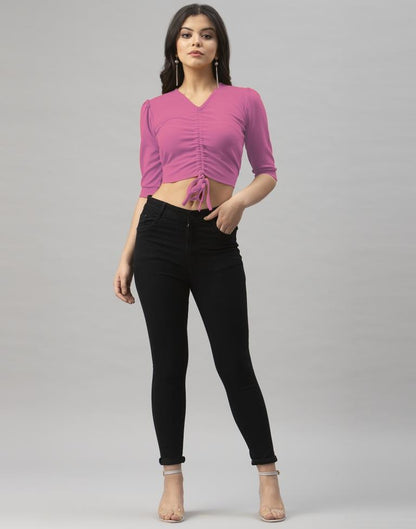 Dashing Pink Coloured Knitted Lycra Tops | Sudathi