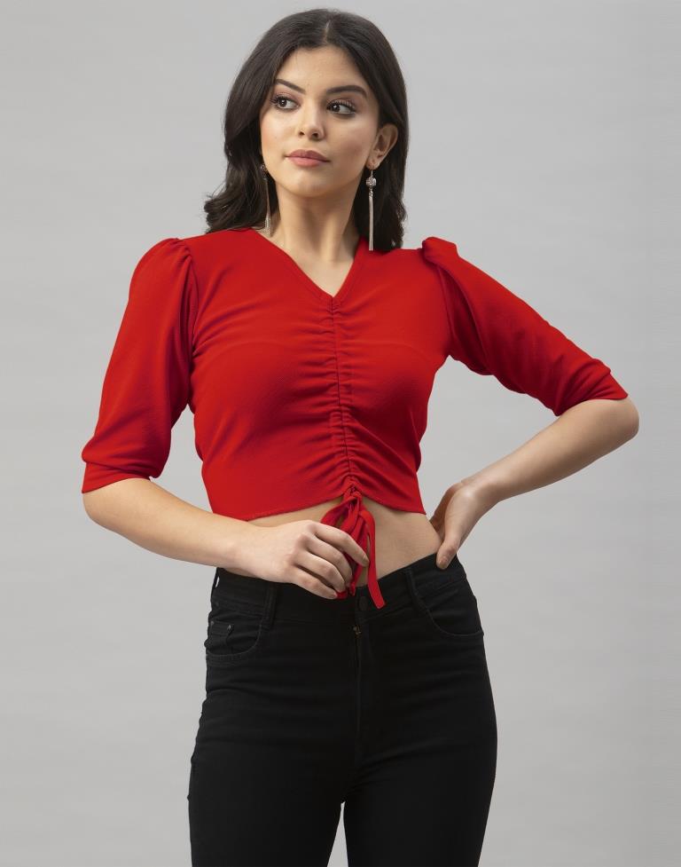 Breezy Red Coloured Knitted Lycra Tops | Leemboodi