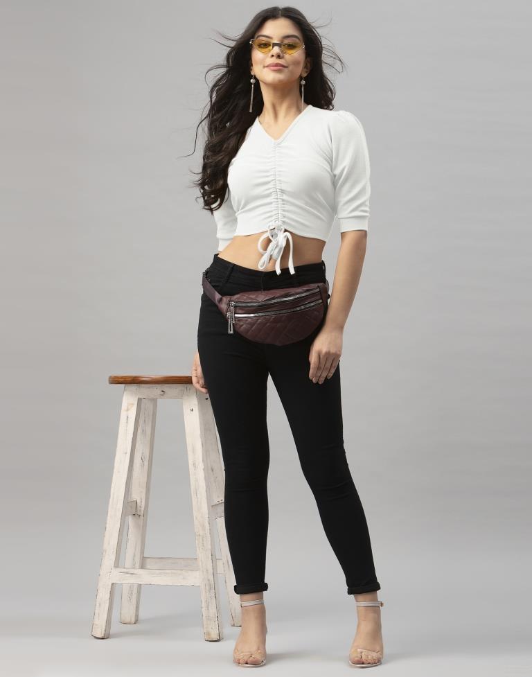 Charming White Coloured Knitted Lycra Tops | Sudathi