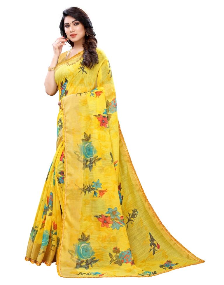 Yellow Coloured Poly Cotton Printed Casual saree | Sudathi