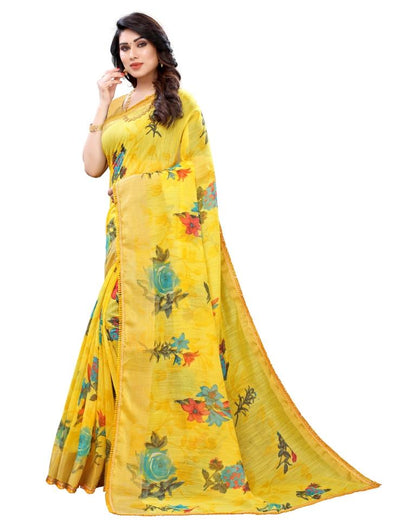 Yellow Coloured Poly Cotton Printed Casual saree | Sudathi