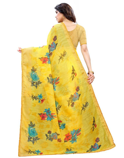 Yellow Coloured Poly Cotton Printed Casual saree | Sudathi