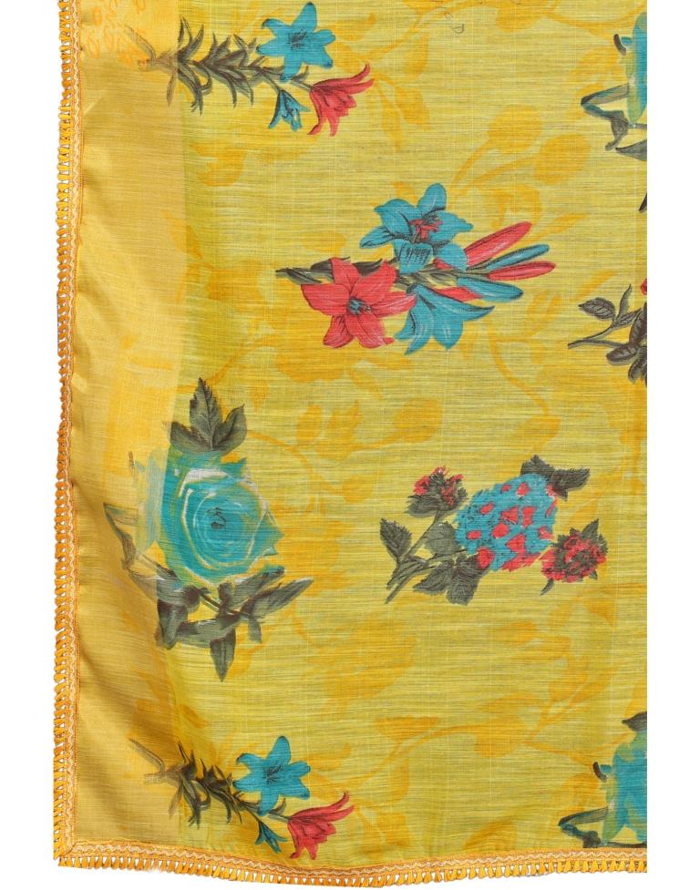 Yellow Coloured Poly Cotton Printed Casual saree | Sudathi