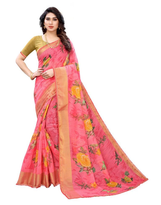 Pink Coloured Poly Cotton Printed Casual saree | Sudathi