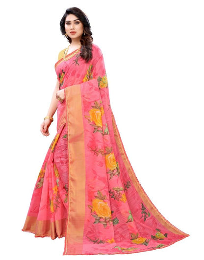 Pink Coloured Poly Cotton Printed Casual saree | Sudathi
