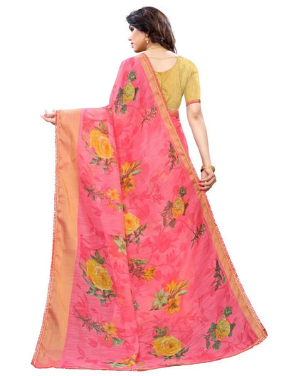 Pink Coloured Poly Cotton Printed Casual saree | Sudathi