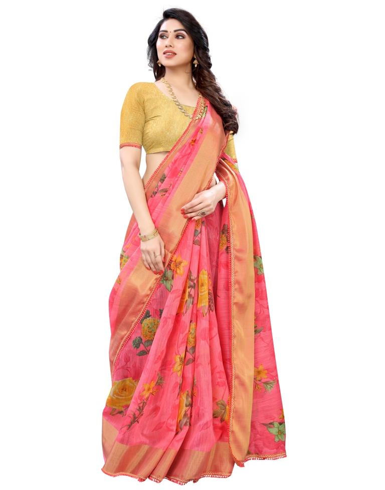 Pink Coloured Poly Cotton Printed Casual saree | Sudathi
