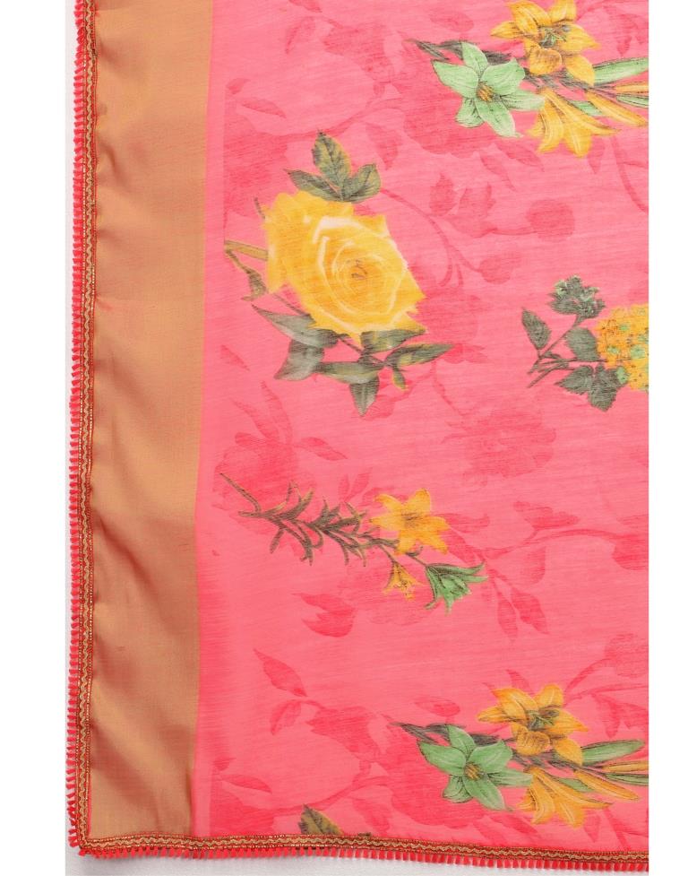 Pink Coloured Poly Cotton Printed Casual saree | Sudathi