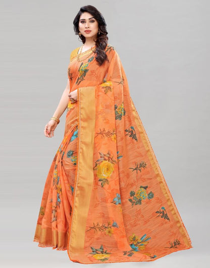 Light Orange Coloured Poly Cotton Printed Saree | Sudathi