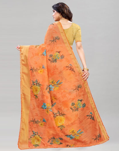 Light Orange Coloured Poly Cotton Printed Saree | Sudathi