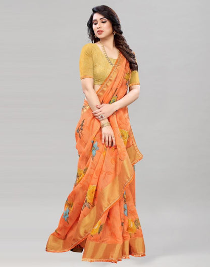 Light Orange Coloured Poly Cotton Printed Saree | Sudathi