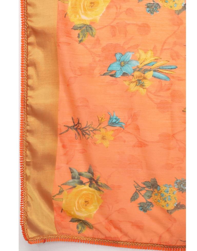 Light Orange Coloured Poly Cotton Printed Saree | Sudathi