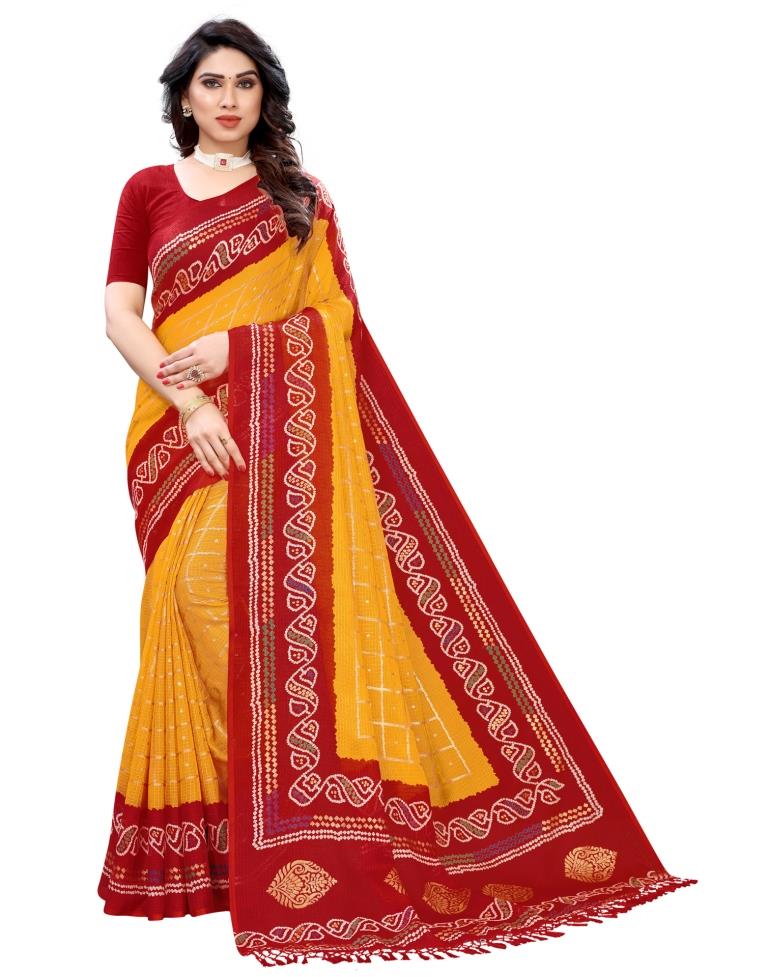 Mustard Yellow Coloured Kota Checks Bandhani Partywear saree | Sudathi