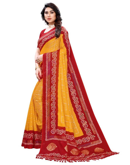 Mustard Yellow Coloured Kota Checks Bandhani Partywear saree | Sudathi