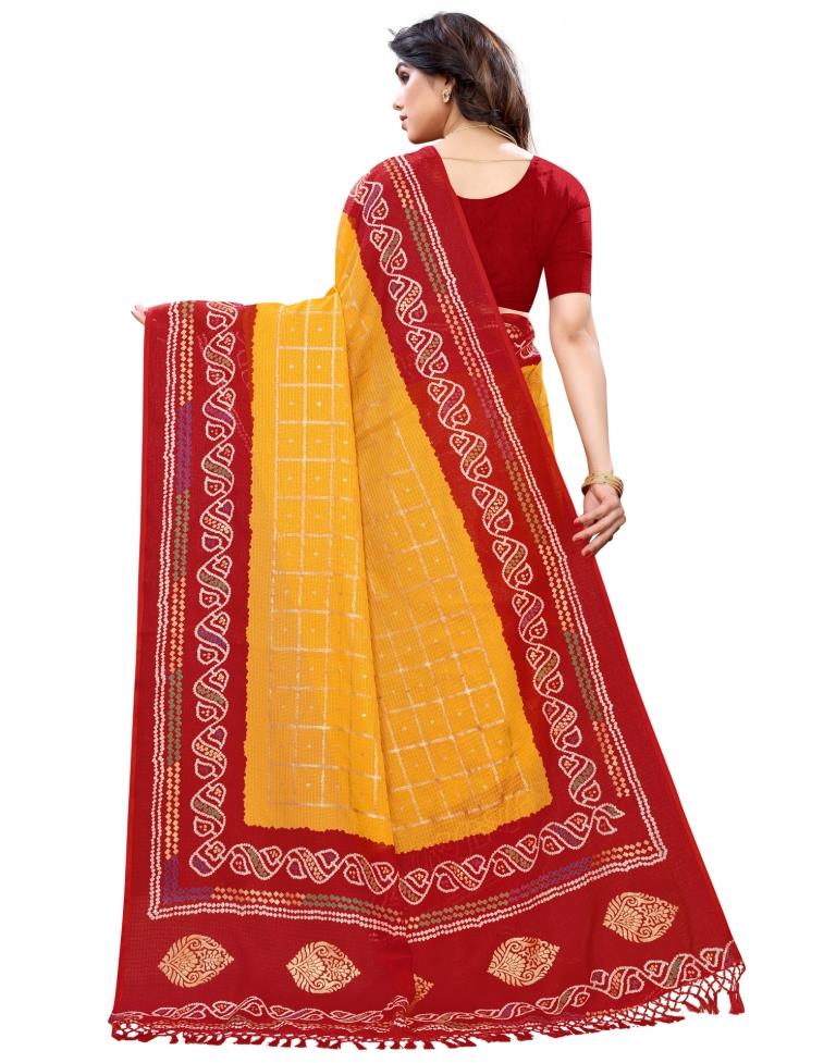 Mustard Yellow Coloured Kota Checks Bandhani Partywear saree | Sudathi