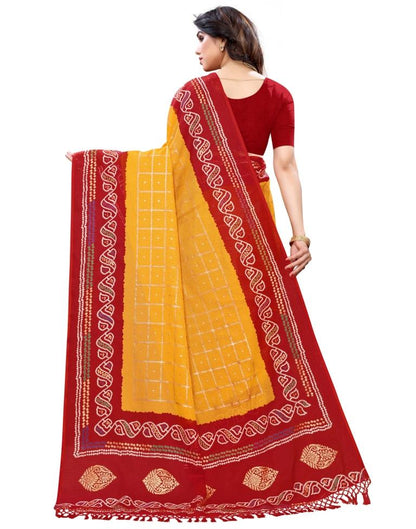 Mustard Yellow Coloured Kota Checks Bandhani Partywear saree | Sudathi