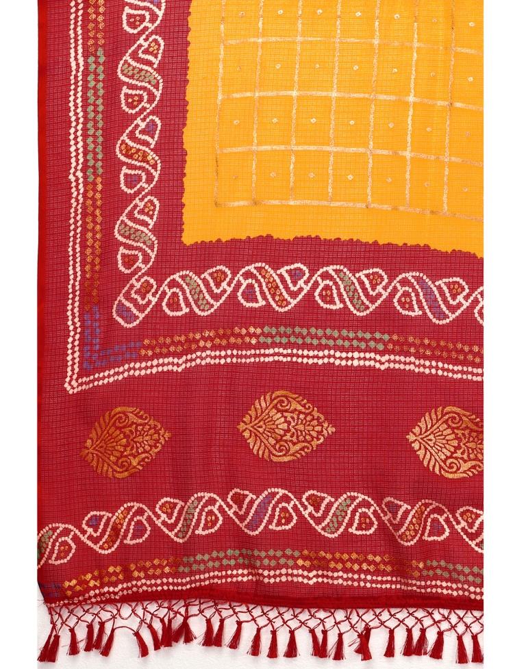 Mustard Yellow Coloured Kota Checks Bandhani Partywear saree | Sudathi