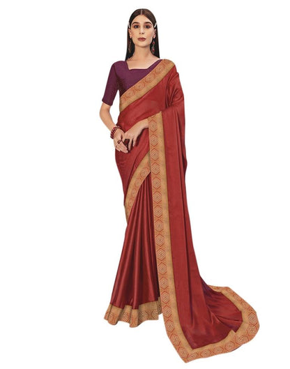 Brick Red Coloured Poly Linen Jacquard Partywear saree | Sudathi