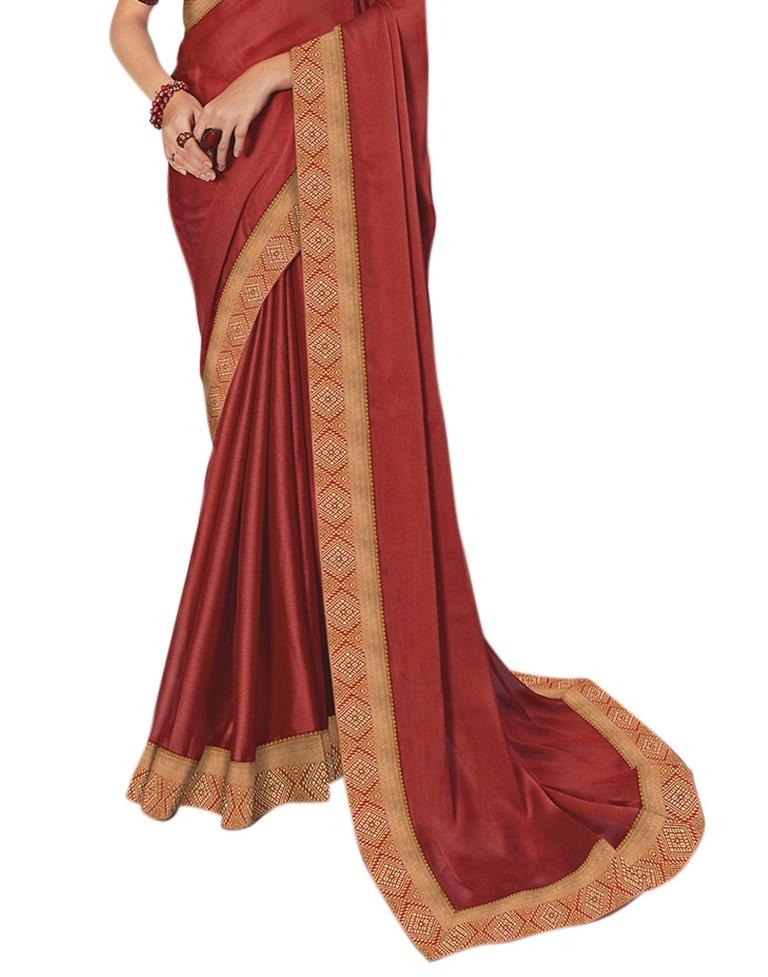 Brick Red Coloured Poly Linen Jacquard Partywear saree | Sudathi