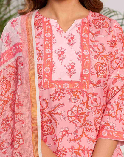 Rose Pink Printed Rayon Straight Kurta Set With Dupatta