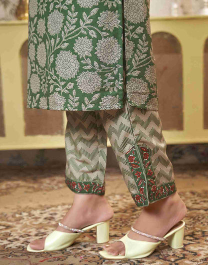 Green Printed Rayon Straight Kurta Set With Dupatta