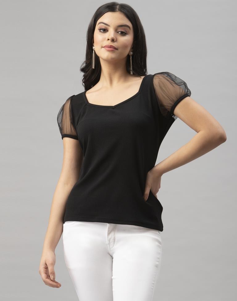 Dazzling Black Coloured Knitted Lycra Tops | Sudathi