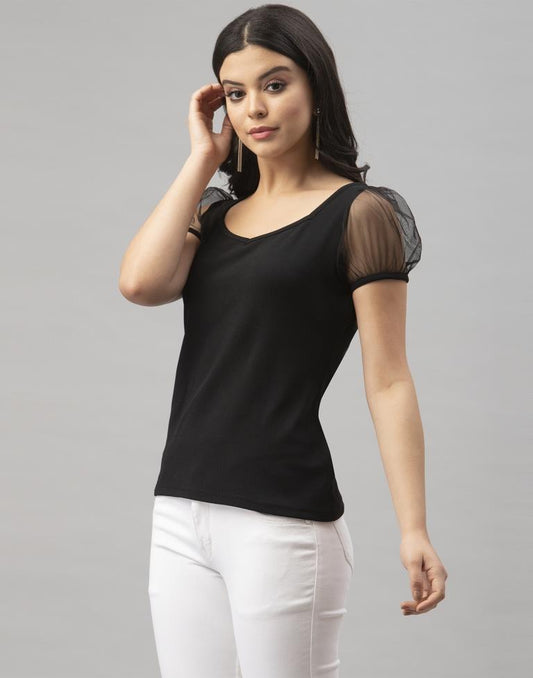 Dazzling Black Coloured Knitted Lycra Tops | Sudathi