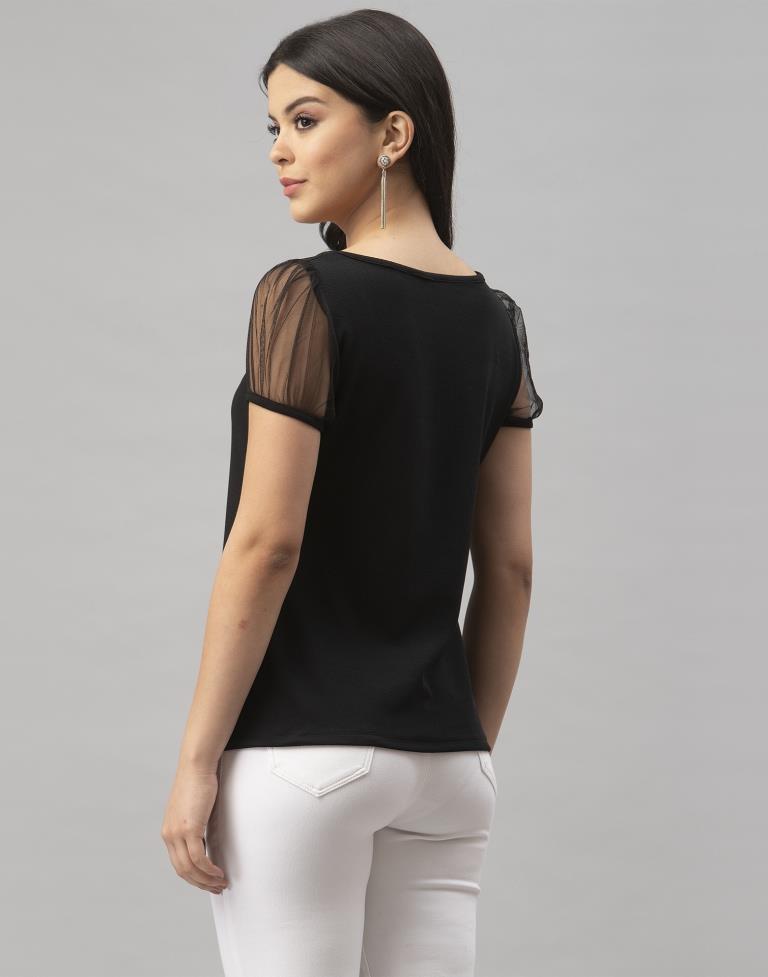 Dazzling Black Coloured Knitted Lycra Tops | Sudathi