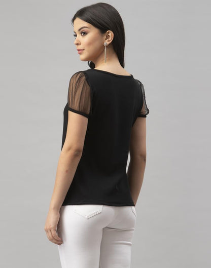 Dazzling Black Coloured Knitted Lycra Tops | Sudathi