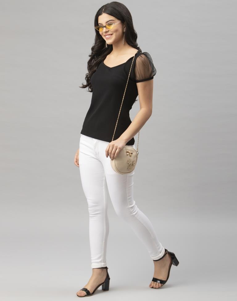 Dazzling Black Coloured Knitted Lycra Tops | Sudathi