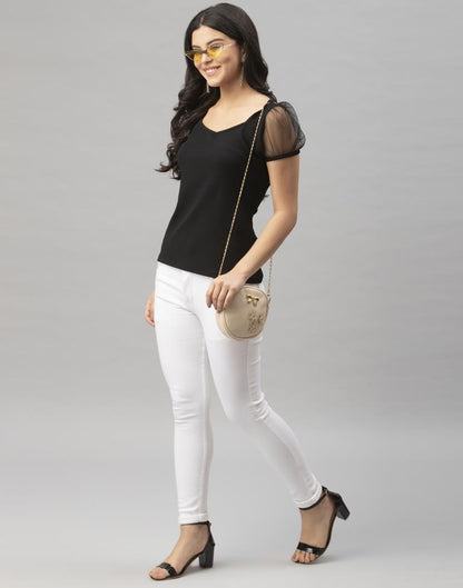 Dazzling Black Coloured Knitted Lycra Tops | Sudathi