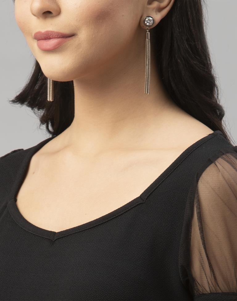 Dazzling Black Coloured Knitted Lycra Tops | Sudathi