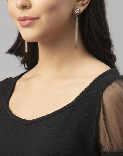 Dazzling Black Coloured Knitted Lycra Tops | Sudathi