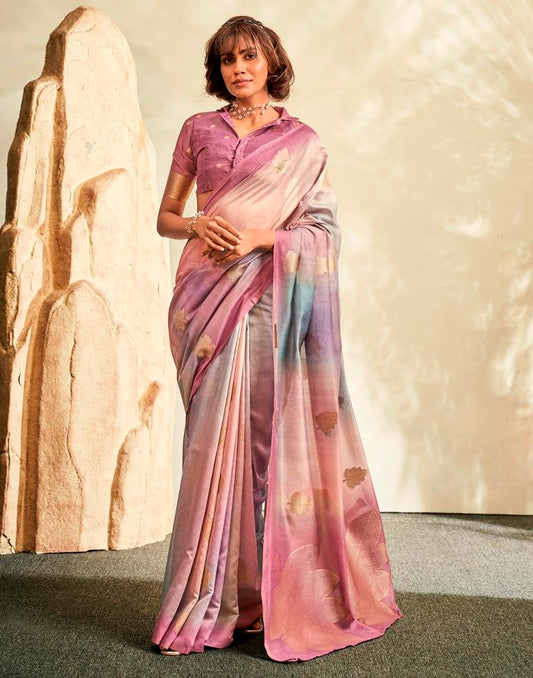 Pink Printed Modal Silk Saree