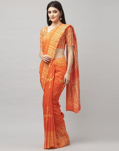 Orange Printed Cotton Saree