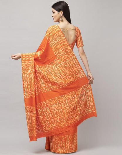 Orange Printed Cotton Saree