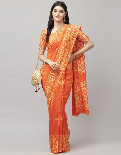 Orange Printed Cotton Saree