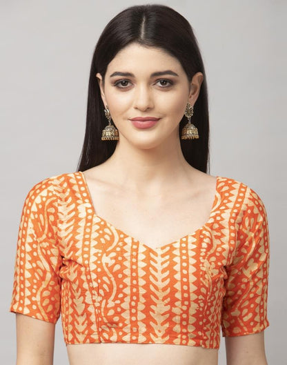 Orange Printed Cotton Saree