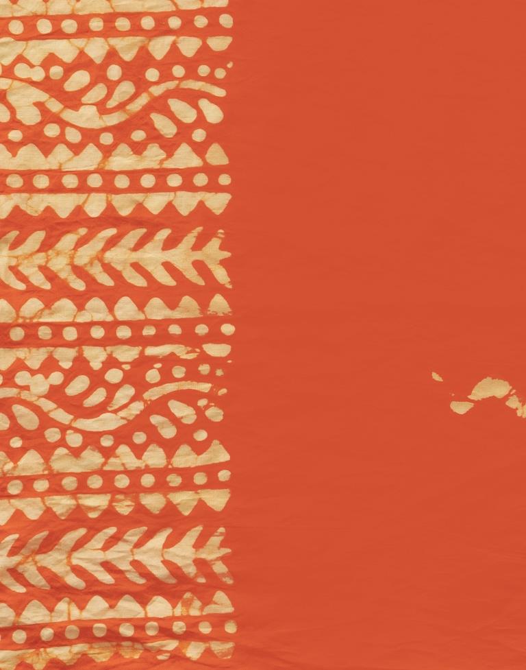 Orange Printed Cotton Saree