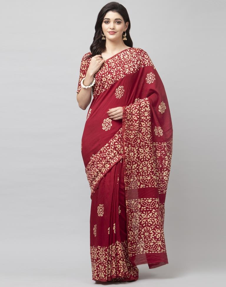 Maroon Coloured Poly Cotton Printed Saree | Sudathi