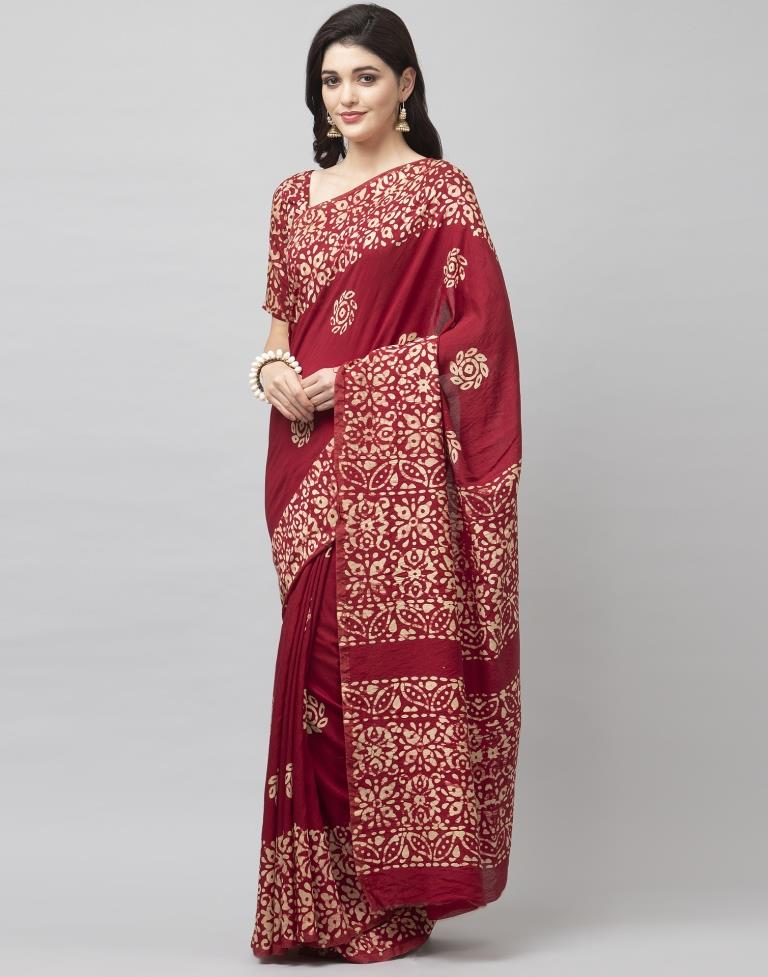 Maroon Coloured Poly Cotton Printed Saree | Sudathi