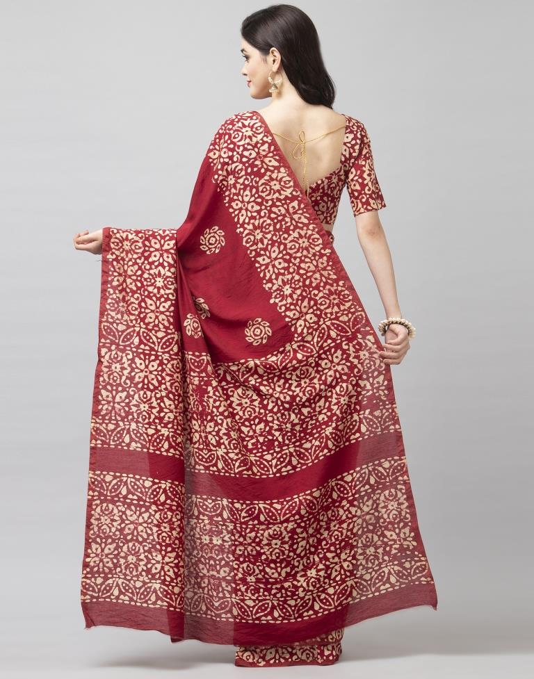 Maroon Coloured Poly Cotton Printed Saree | Sudathi