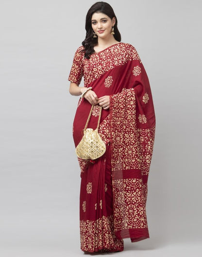 Maroon Coloured Poly Cotton Printed Saree | Sudathi